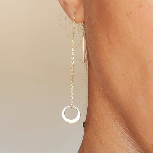 Simple threader earrings gold with circle