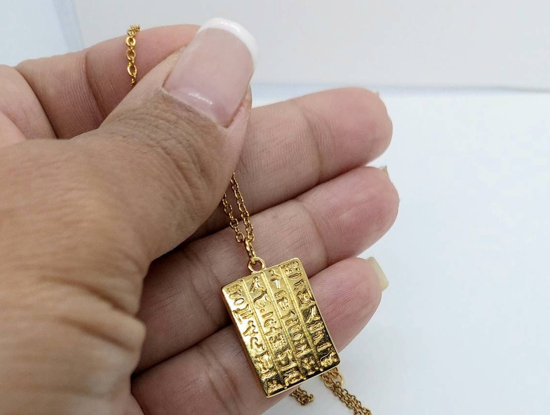 Egyptian necklace, gold necklace gold hieroglyphics necklace ,Egyptian jewelry , statement necklace, Egypt necklace, Egyptian pendant