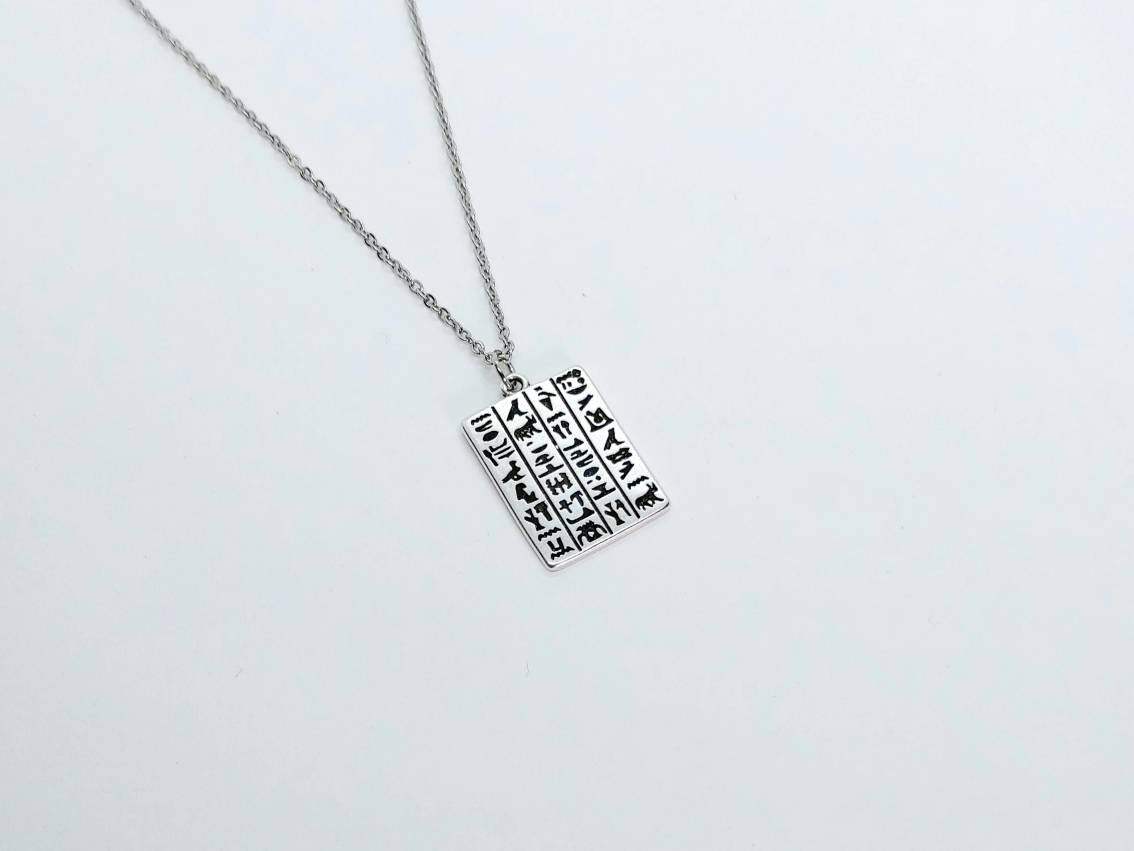 Egyptian necklace, silver necklace silver hieroglyphics necklace ,Egyptian jewelry , statement necklace, Egypt necklace, Egyptian pendant