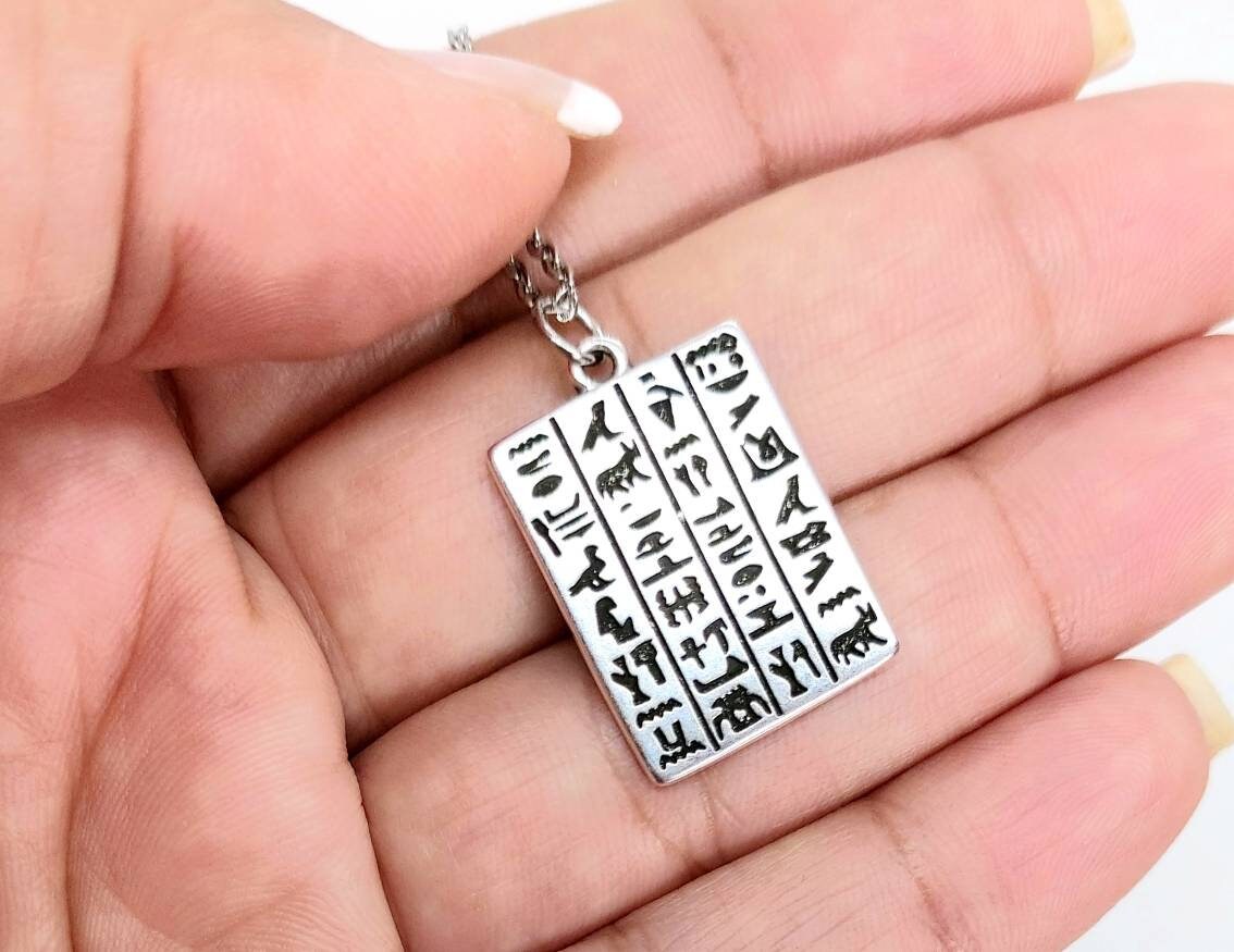 Egyptian necklace, silver necklace silver hieroglyphics necklace ,Egyptian jewelry , statement necklace, Egypt necklace, Egyptian pendant