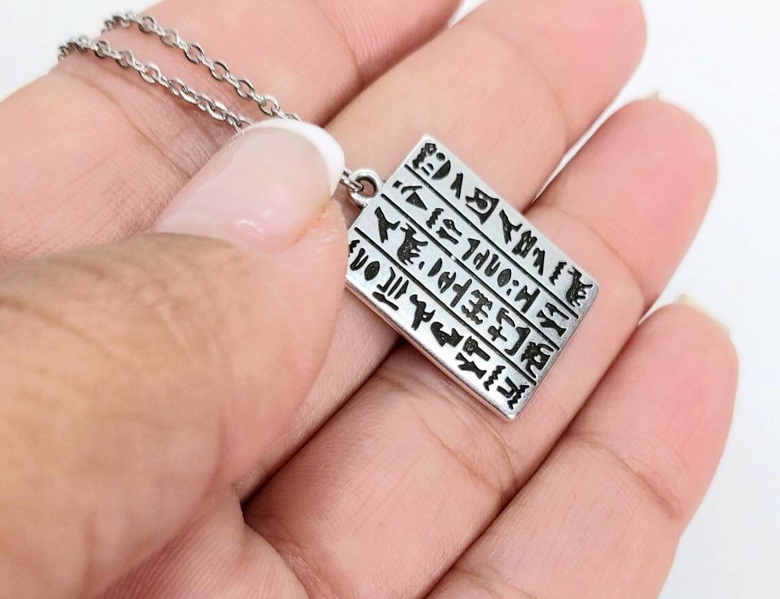 Egyptian necklace, silver necklace silver hieroglyphics necklace ,Egyptian jewelry , statement necklace, Egypt necklace, Egyptian pendant