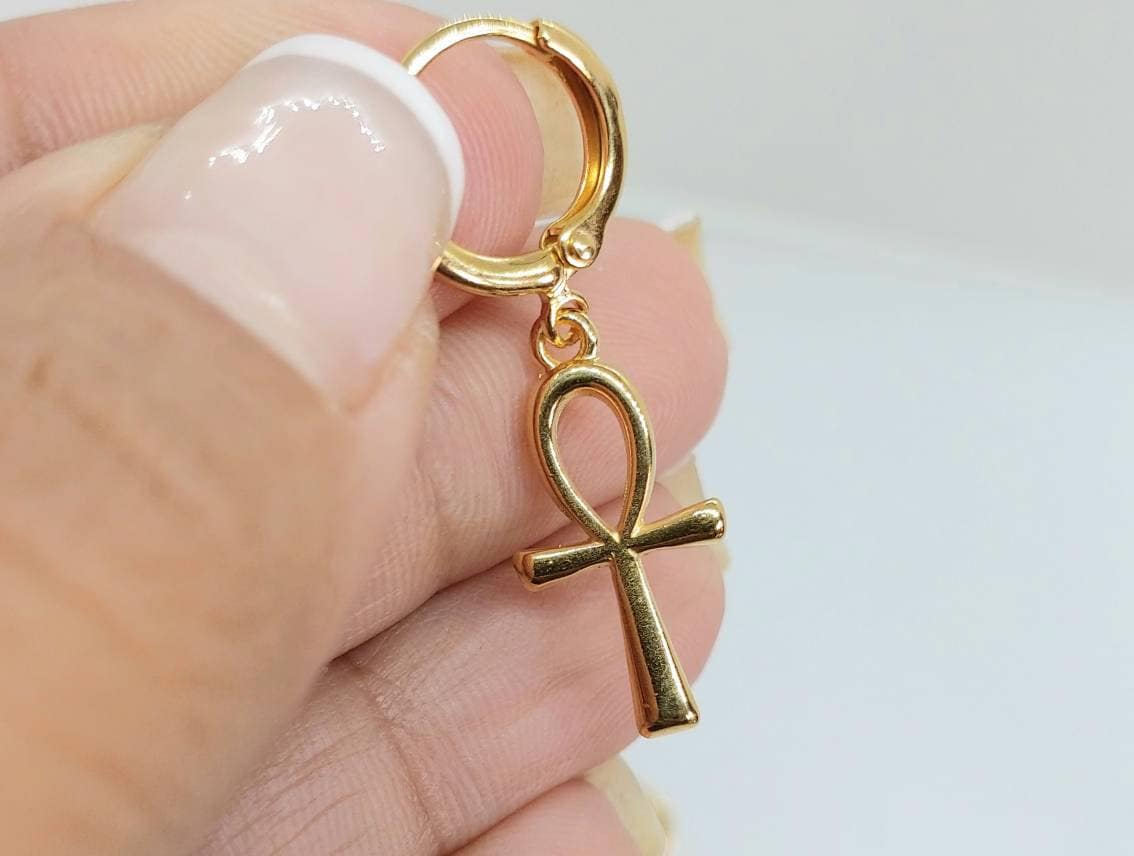 Ankh earrings, tiny hoop earrings, ankh hoop earrings, Egyptian ankh , ankh jewelry, ankh earrings gold, 24k gold filled hoop earrings