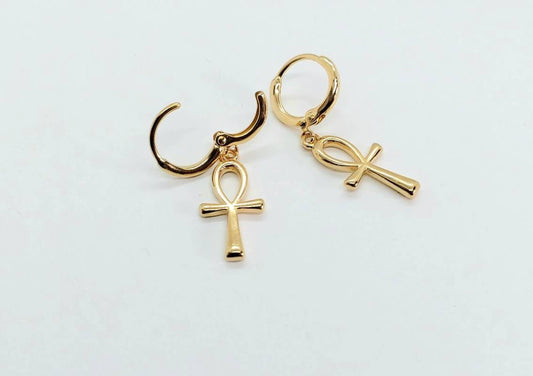 Tiny hoop earrings, Ankh earrings, ankh hoop earrings, Egyptian ankh , ankh jewelry, ankh earrings gold, 24k gold filled hoop earrings