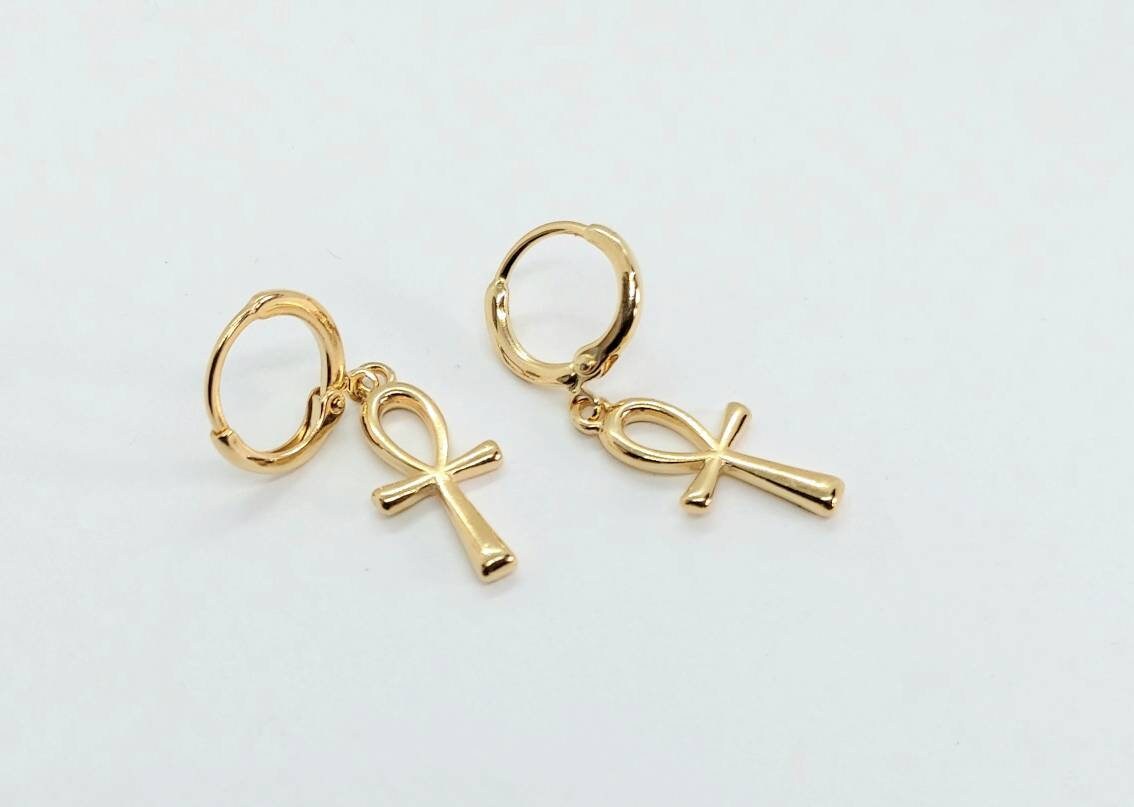 Ankh earrings, tiny hoop earrings, ankh hoop earrings, Egyptian ankh , ankh jewelry, ankh earrings gold, 24k gold filled hoop earrings