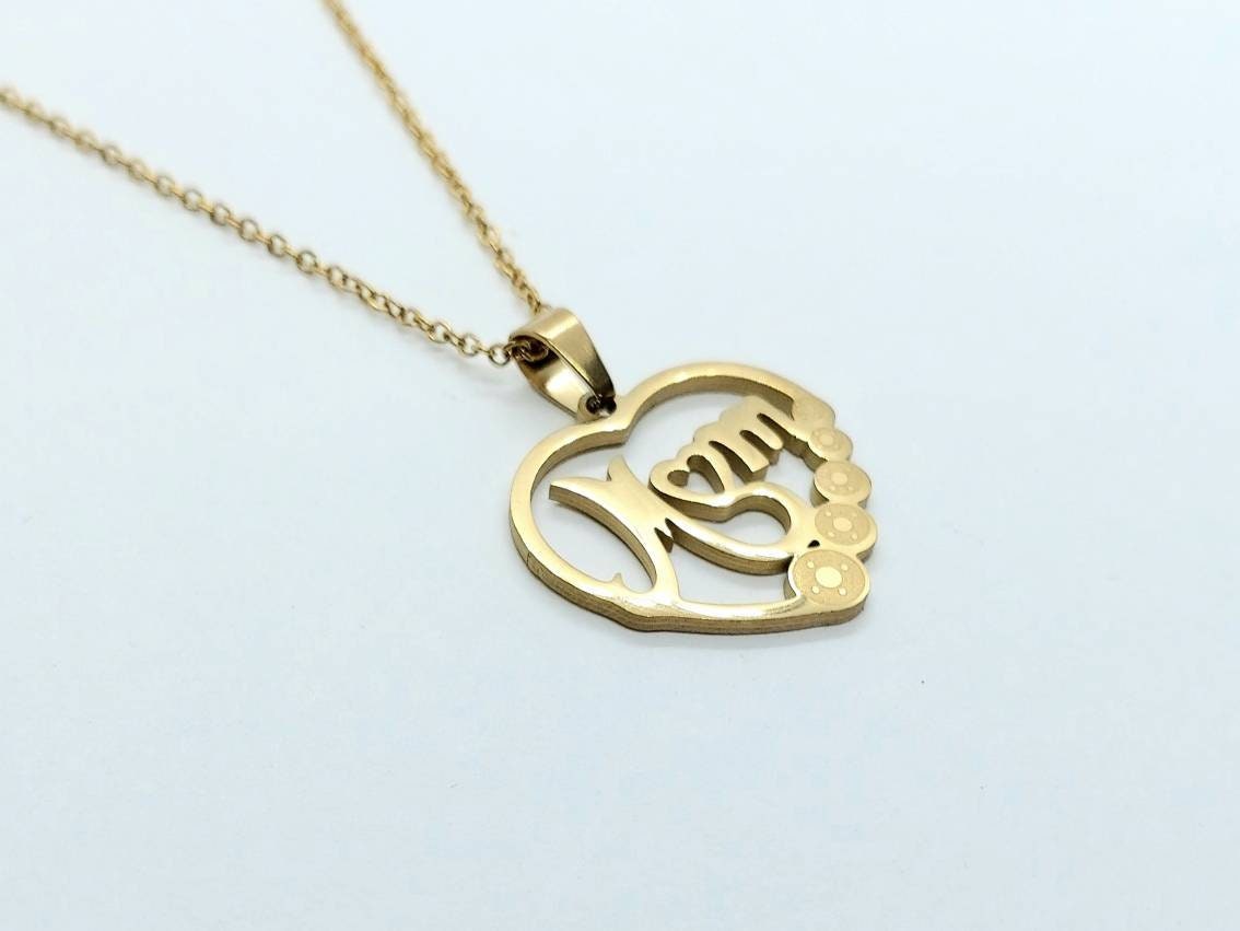 Mom necklace , gold necklace , mother necklace , mom heart necklace , dainty necklace ,necklace for mom ,letter necklace , layering necklace