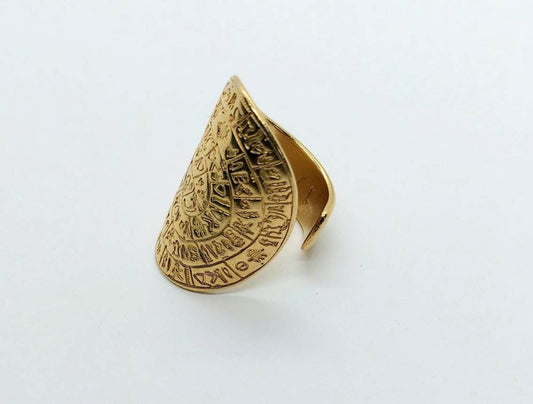 Phaistos ring , statement ring, gold adjustable ring, ancient Grecian ring Greek Cretan jewelry, Phaistos disc ring , Coin ring ,gold ring