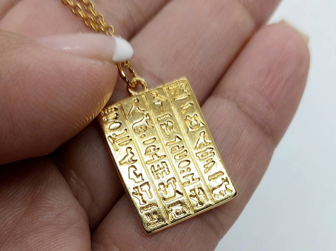 Egyptian necklace, gold necklace gold hieroglyphics necklace ,Egyptian jewelry , statement necklace, Egypt necklace, Egyptian pendant