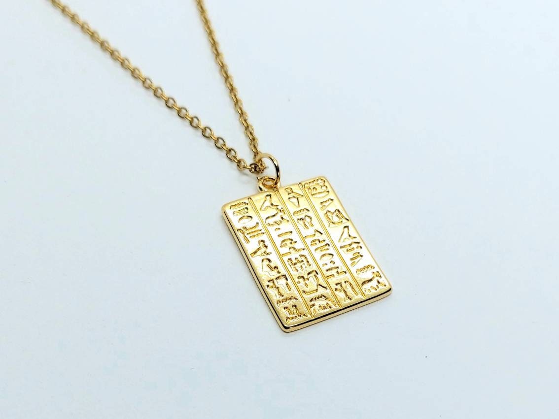 Egyptian necklace, gold necklace gold hieroglyphics necklace ,Egyptian jewelry , statement necklace, Egypt necklace, Egyptian pendant