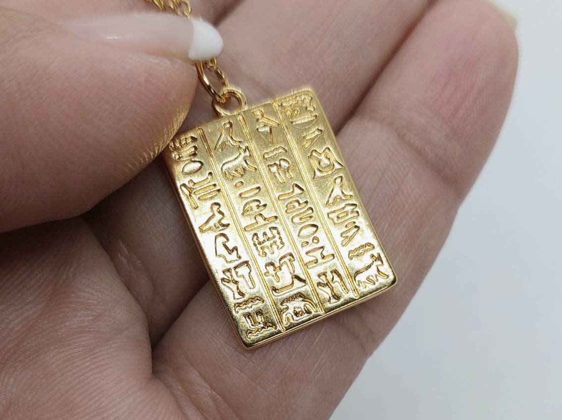 Egyptian necklace, gold necklace gold hieroglyphics necklace ,Egyptian jewelry , statement necklace, Egypt necklace, Egyptian pendant