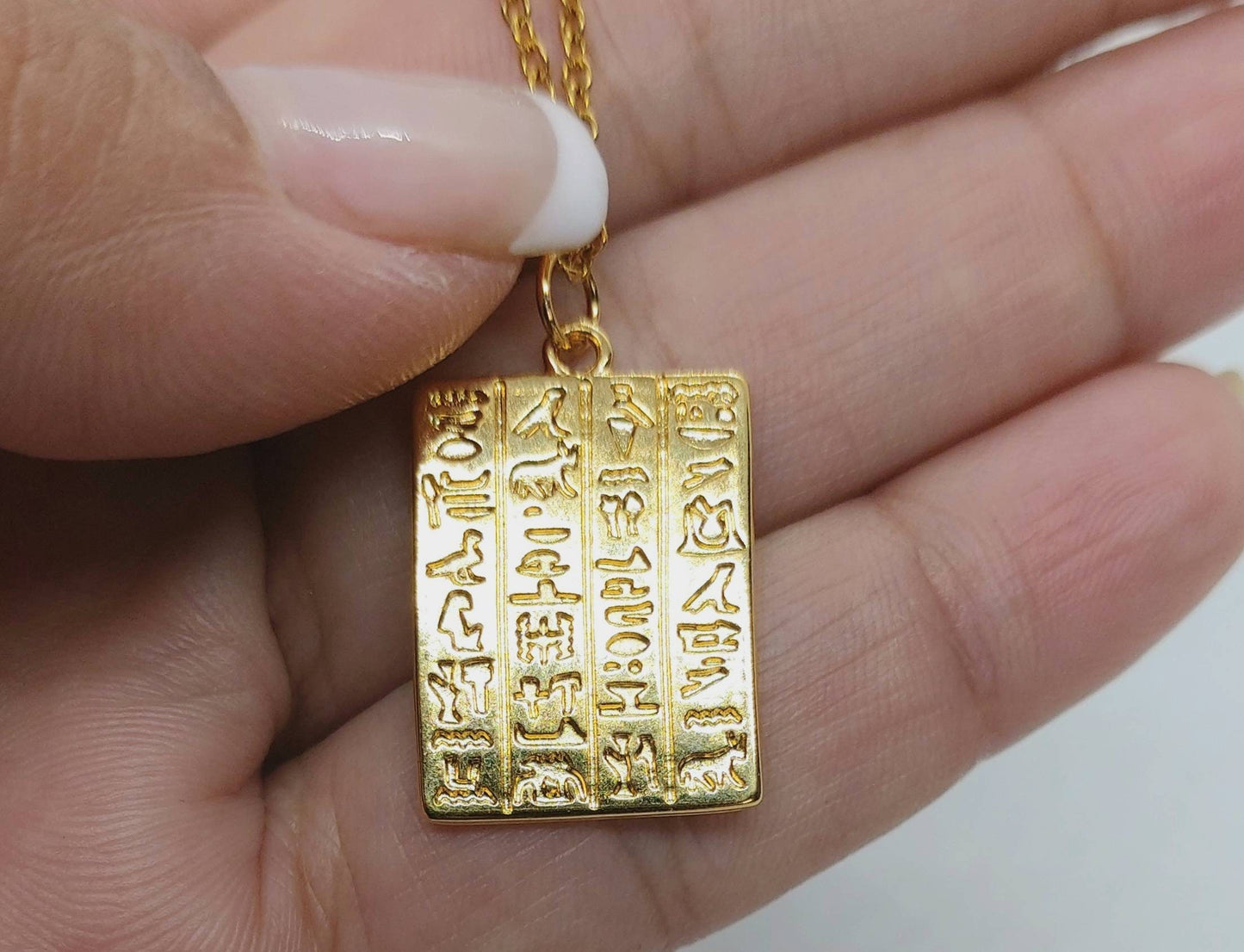 Egyptian necklace, gold necklace gold hieroglyphics necklace ,Egyptian jewelry , statement necklace, Egypt necklace, Egyptian pendant