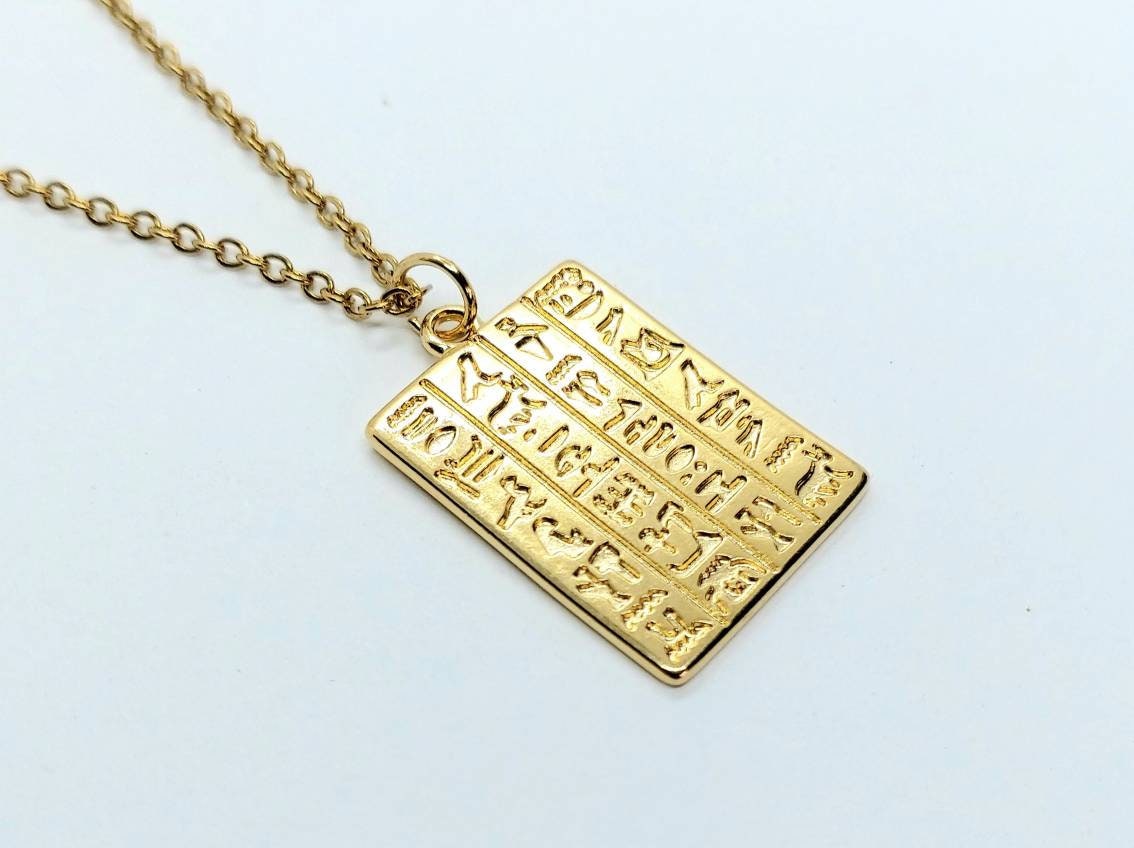 Egyptian necklace, gold necklace gold hieroglyphics necklace ,Egyptian jewelry , statement necklace, Egypt necklace, Egyptian pendant