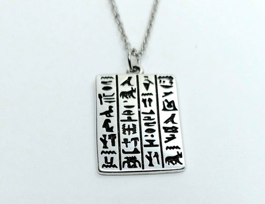 Egyptian necklace, silver necklace silver hieroglyphics necklace ,Egyptian jewelry , statement necklace, Egypt necklace, Egyptian pendant