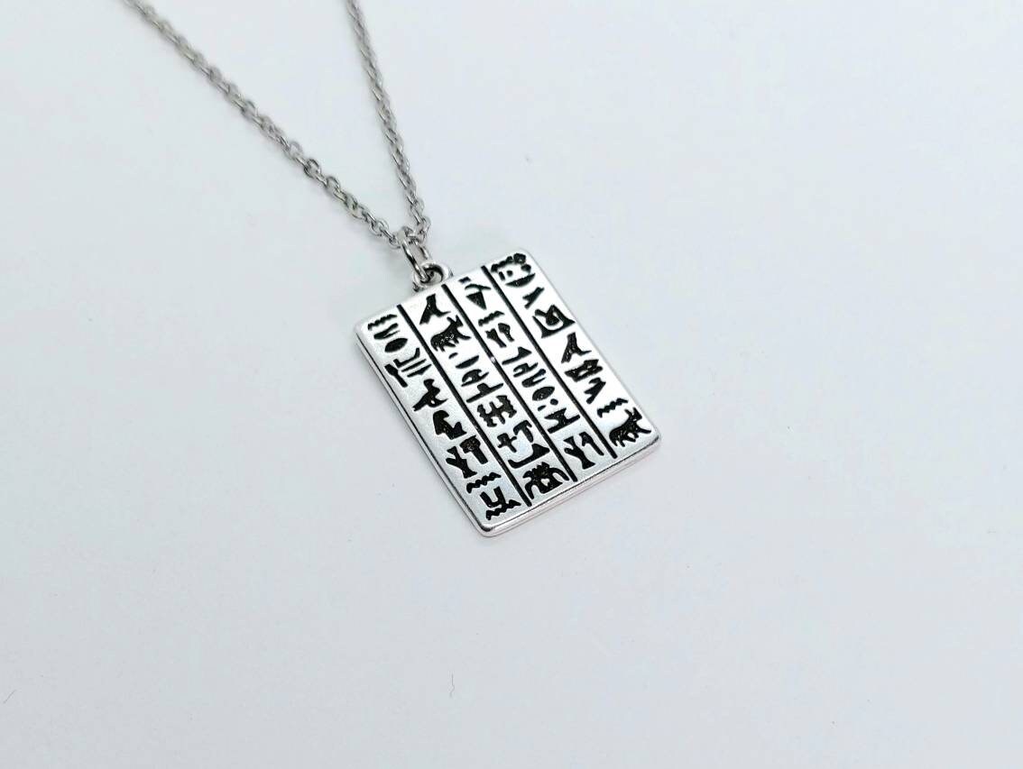 Egyptian necklace, silver necklace silver hieroglyphics necklace ,Egyptian jewelry , statement necklace, Egypt necklace, Egyptian pendant