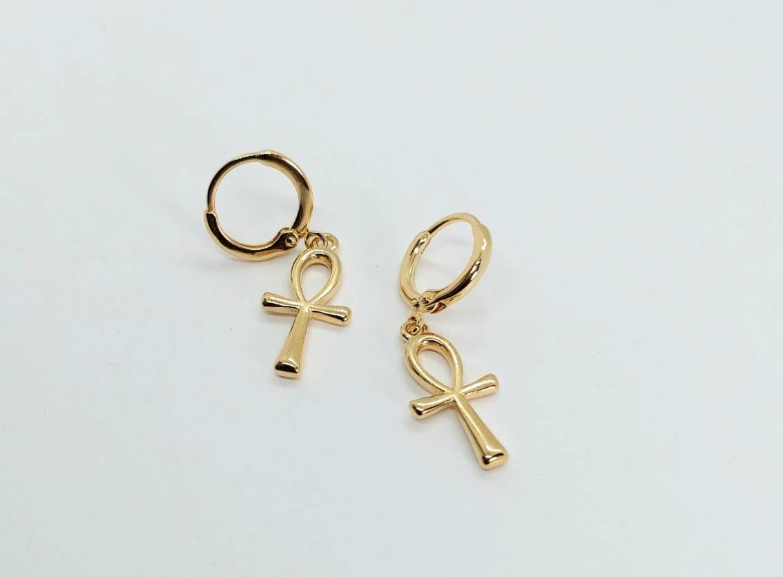 Ankh earrings, tiny hoop earrings, ankh hoop earrings, Egyptian ankh , ankh jewelry, ankh earrings gold, 24k gold filled hoop earrings