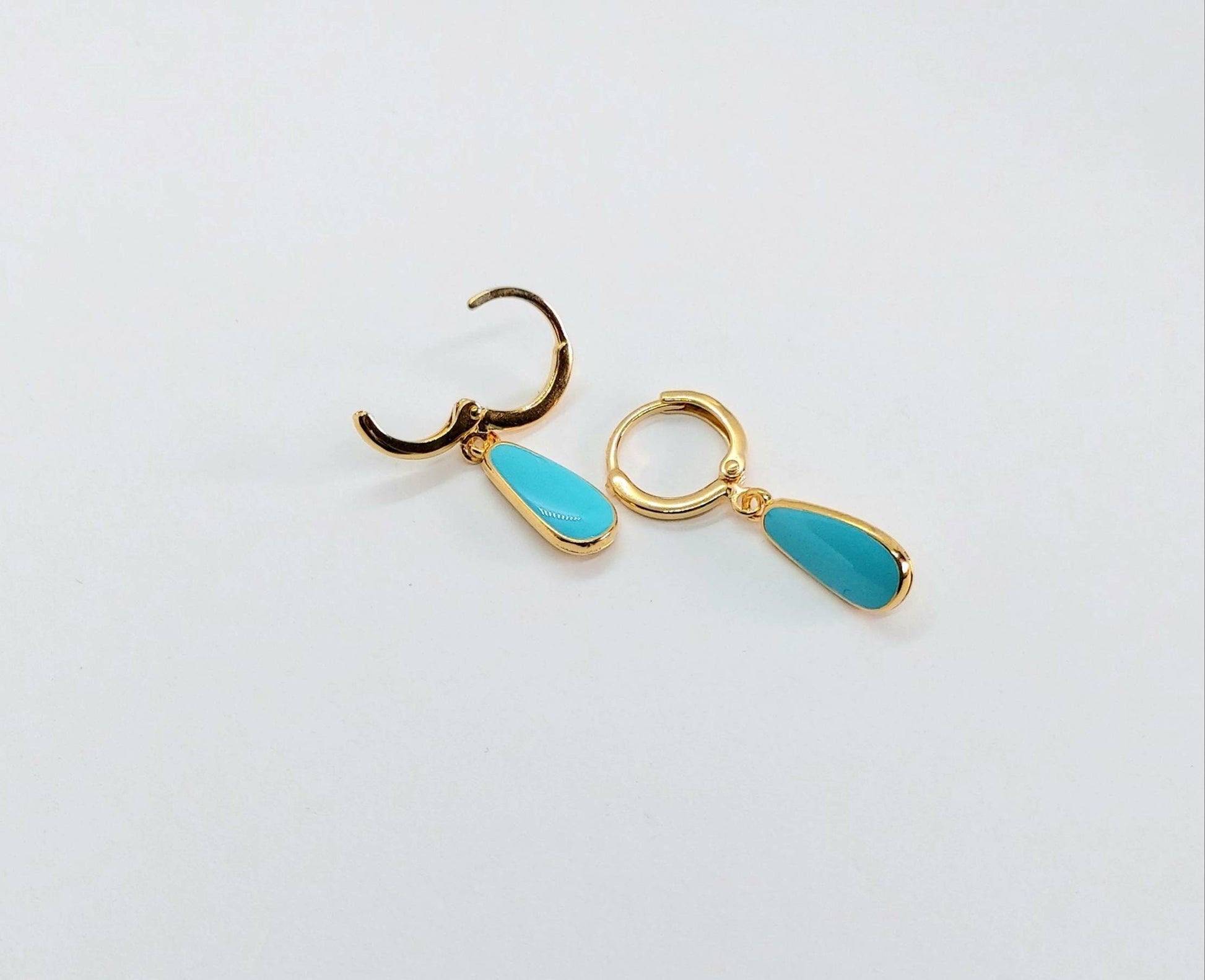 Turquoise earrings ,drop earrings gold ,tiny hoop earrings, teardrop earrings, gold jewelry, , 24k gold plated hoop earrings , aqua hoops