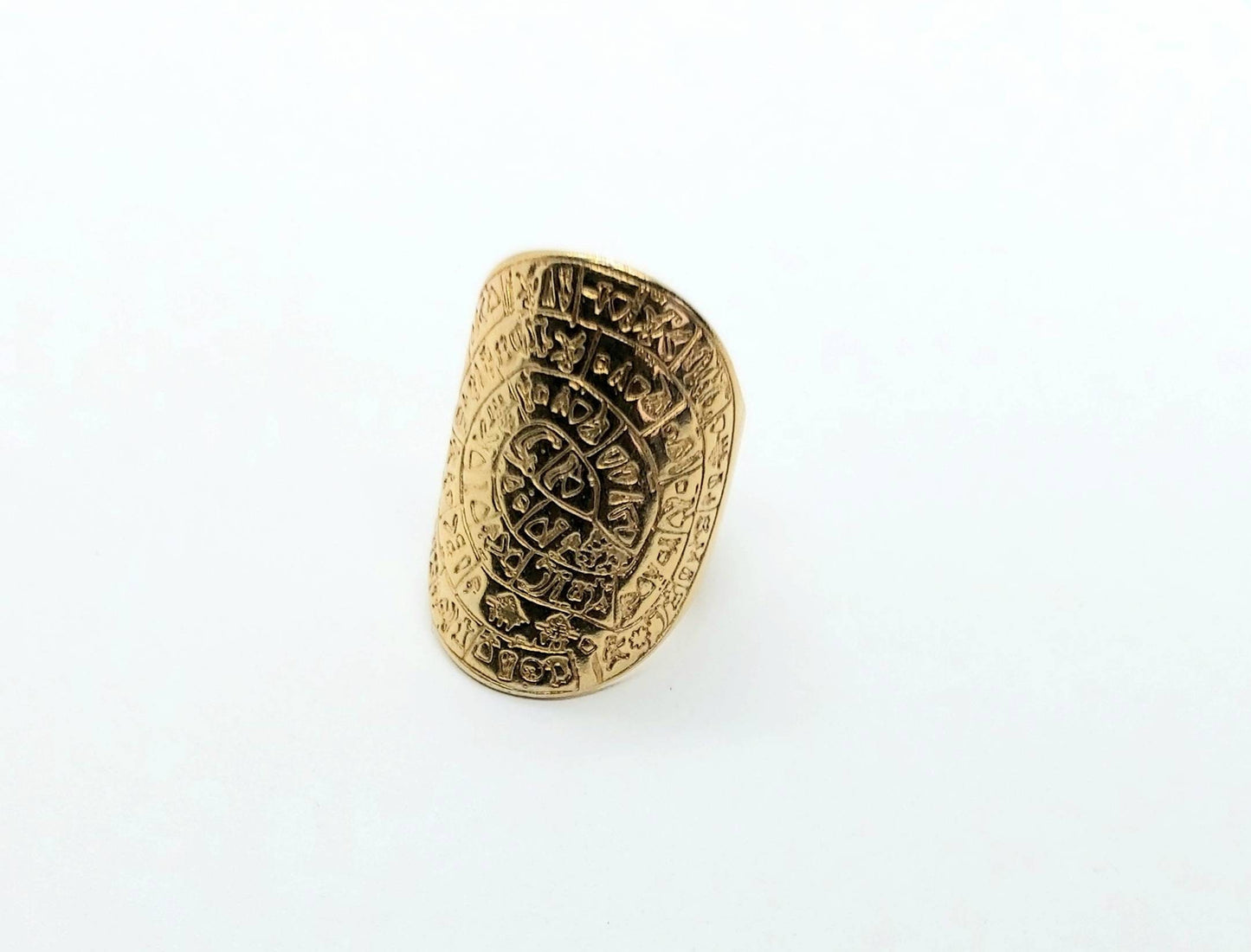 Gold bohemian ring, Phaistos ring , statement ring, ancient Grecian ring Greek Cretan jewelry, Phaistos disc ring , Coin ring ,gold ring