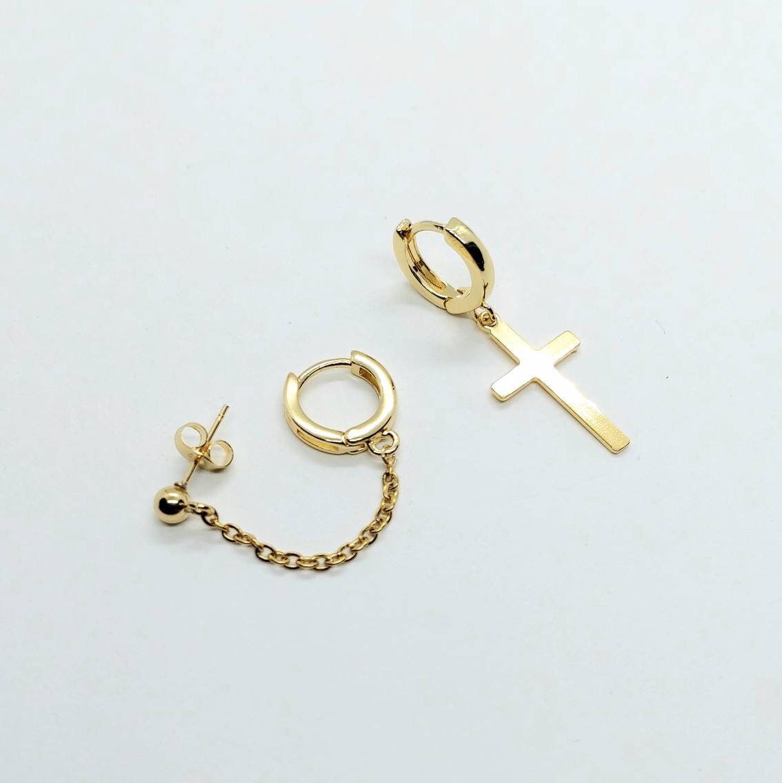 Asymmetrical earrings , hoop earrings, gold hoop earrings , cross earrings chain link earrings , dangle earrings, statement earrings hold