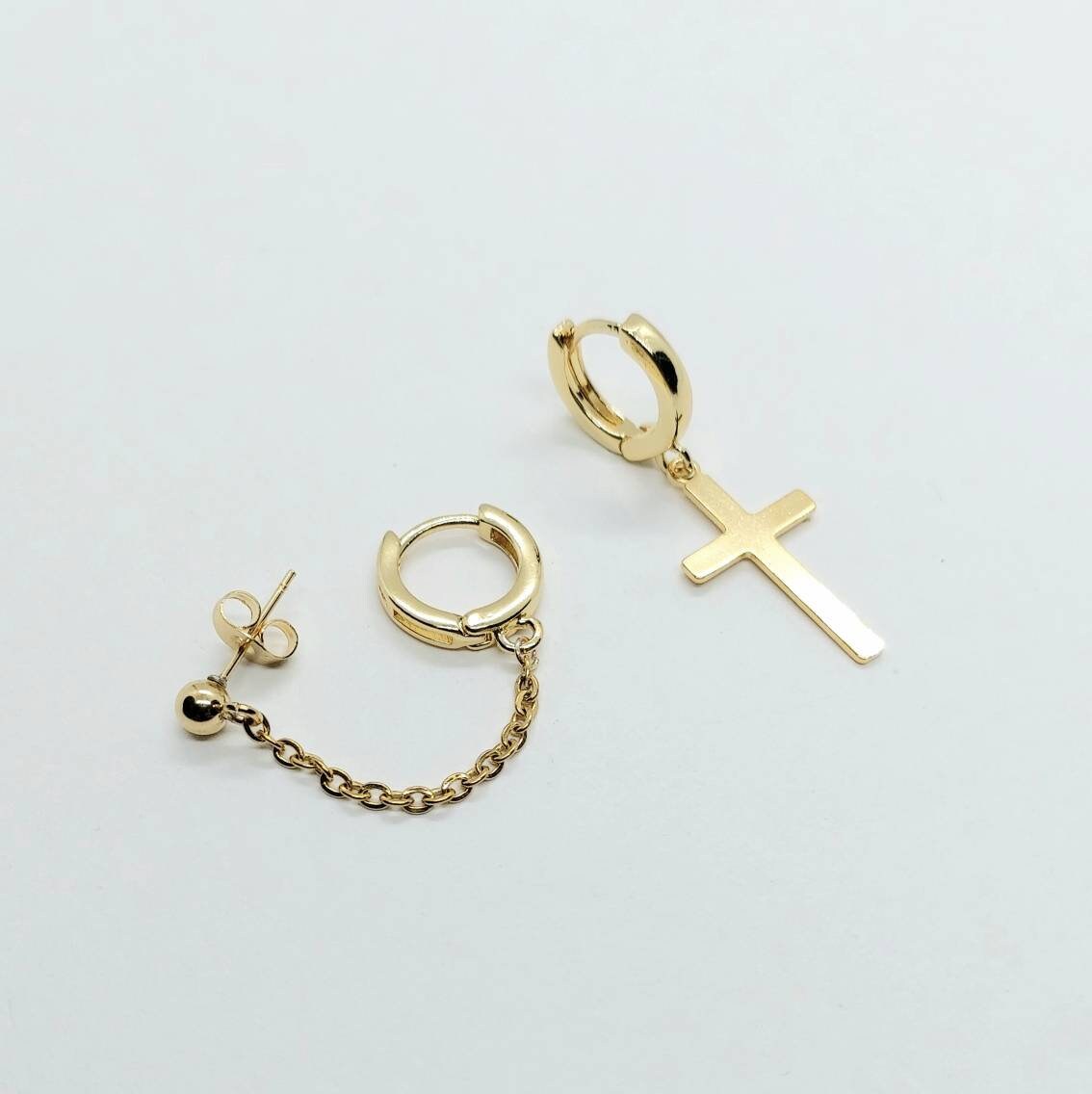 Asymmetrical earrings , hoop earrings, gold hoop earrings , cross earrings chain link earrings , dangle earrings, statement earrings hold