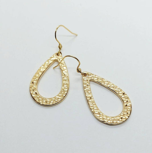 Teardrop gold earrings , drop earrings , 24k gold plated earrings , hammered drop earrings , gold teardrop earrings , minimalist earrings