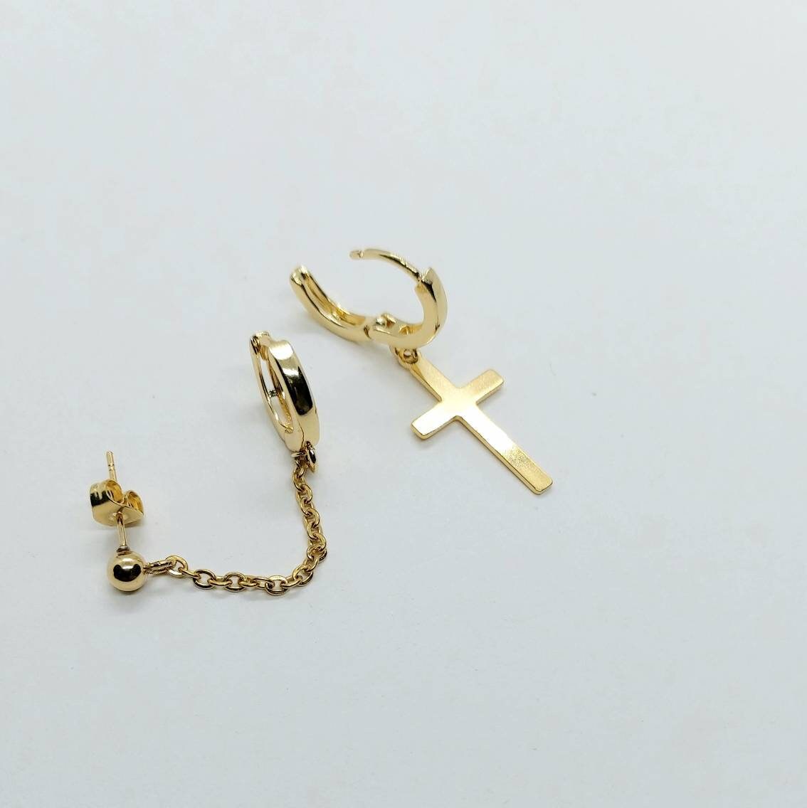 Asymmetrical earrings , hoop earrings, gold hoop earrings , cross earrings chain link earrings , dangle earrings, statement earrings hold