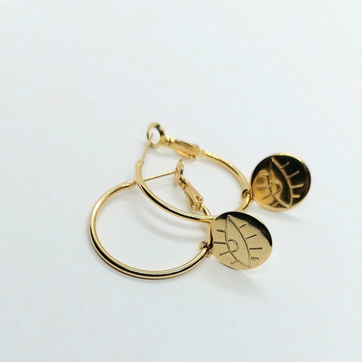 Gold hoop earrings , evil eye hoop earrings , charm earring hoops , thin hoop earrings , dainty hoop earrings , sll seeing eye gold hoops