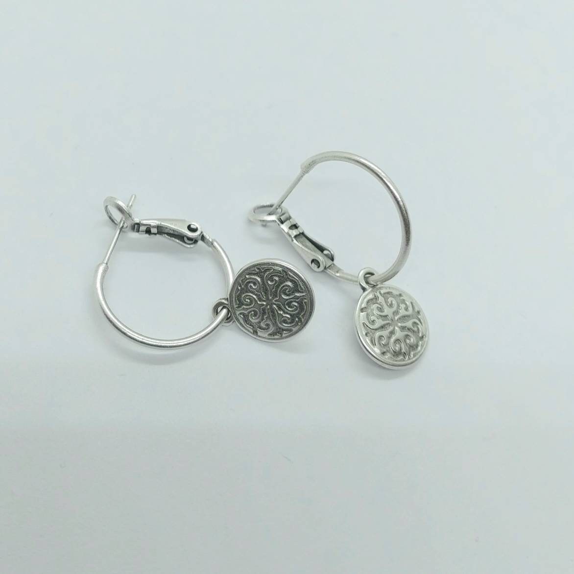 Boho earrings , silver hoop earrings , charm earring hoops , thin hoop earrings , dainty hoop earrings , dangle drop earrings , silver hoops