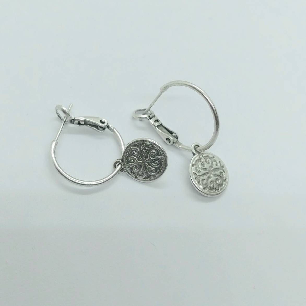 Charm hoop earrings , silver hoop earrings , charm earring hoops , thin hoop earrings , dainty hoop earrings , dangle drop earrings silver