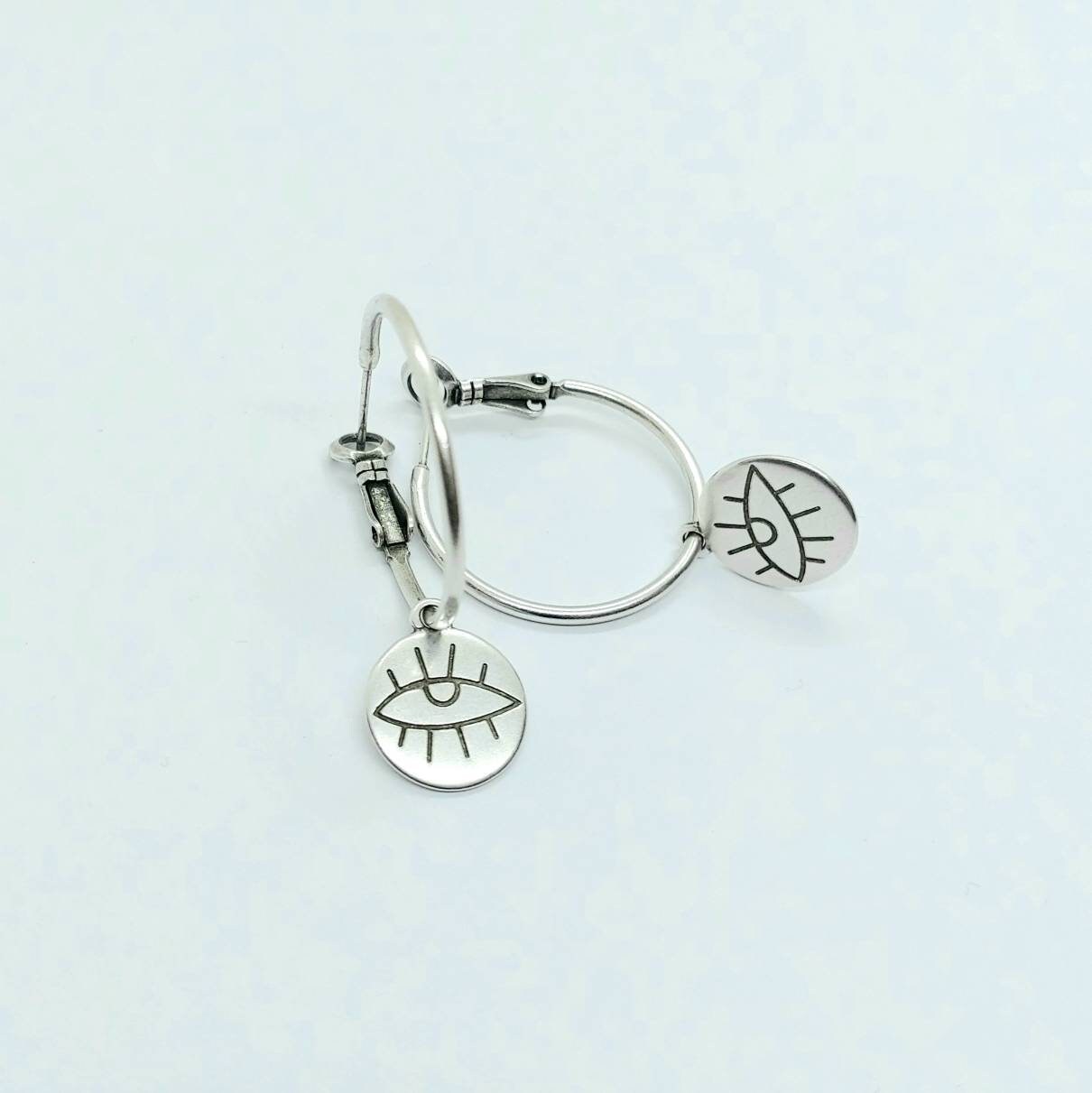 All seeing eye hoop earrings ,evil eye earrings , charm earring hoops , thin hoop earrings , dainty hoop earrings , dangle earrings