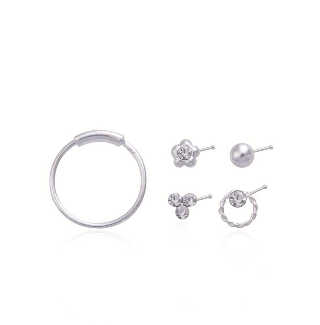 Nose ring and nose stud set 5pcs , nose piercing , 925 silver nose ring, 925 silver nose studs , nose ring studs, silver nose ring studs