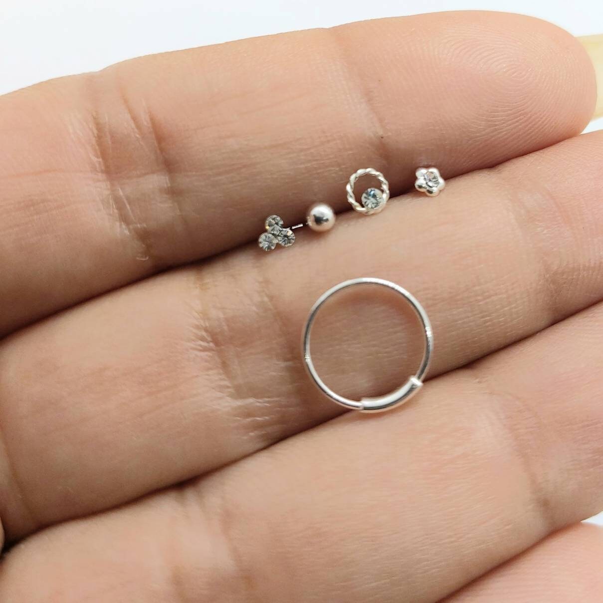 Nose ring and nose stud set 5pcs , nose piercing , 925 silver nose ring, 925 silver nose studs , nose ring studs, silver nose ring studs