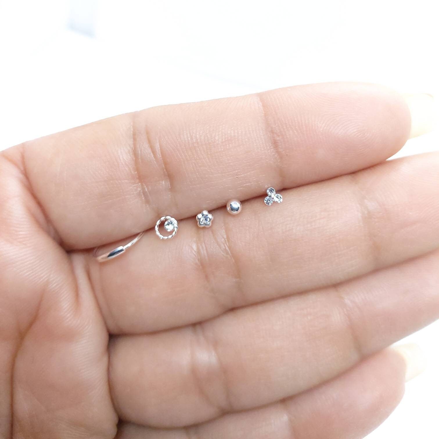 Nose ring and nose stud set 5pcs , nose piercing , 925 silver nose ring, 925 silver nose studs , nose ring studs, silver nose ring studs