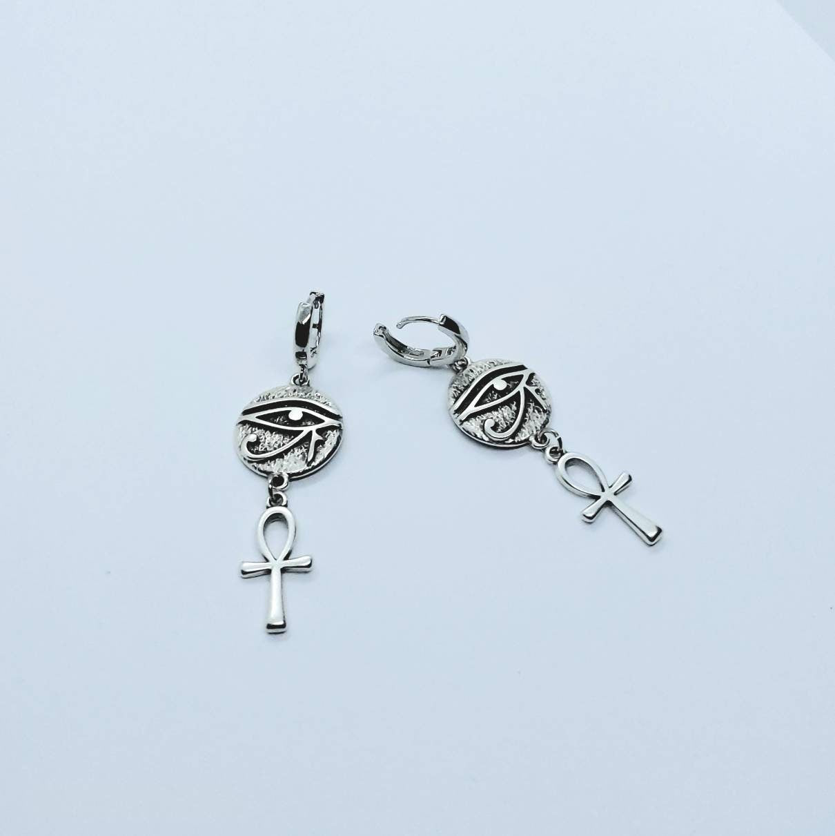 Ankh and eye of Ra earrings, ankh hoop earrings, Egyptian earrings , ankh and Ra jewelry, ankh earrings silver ,silver filled earrings