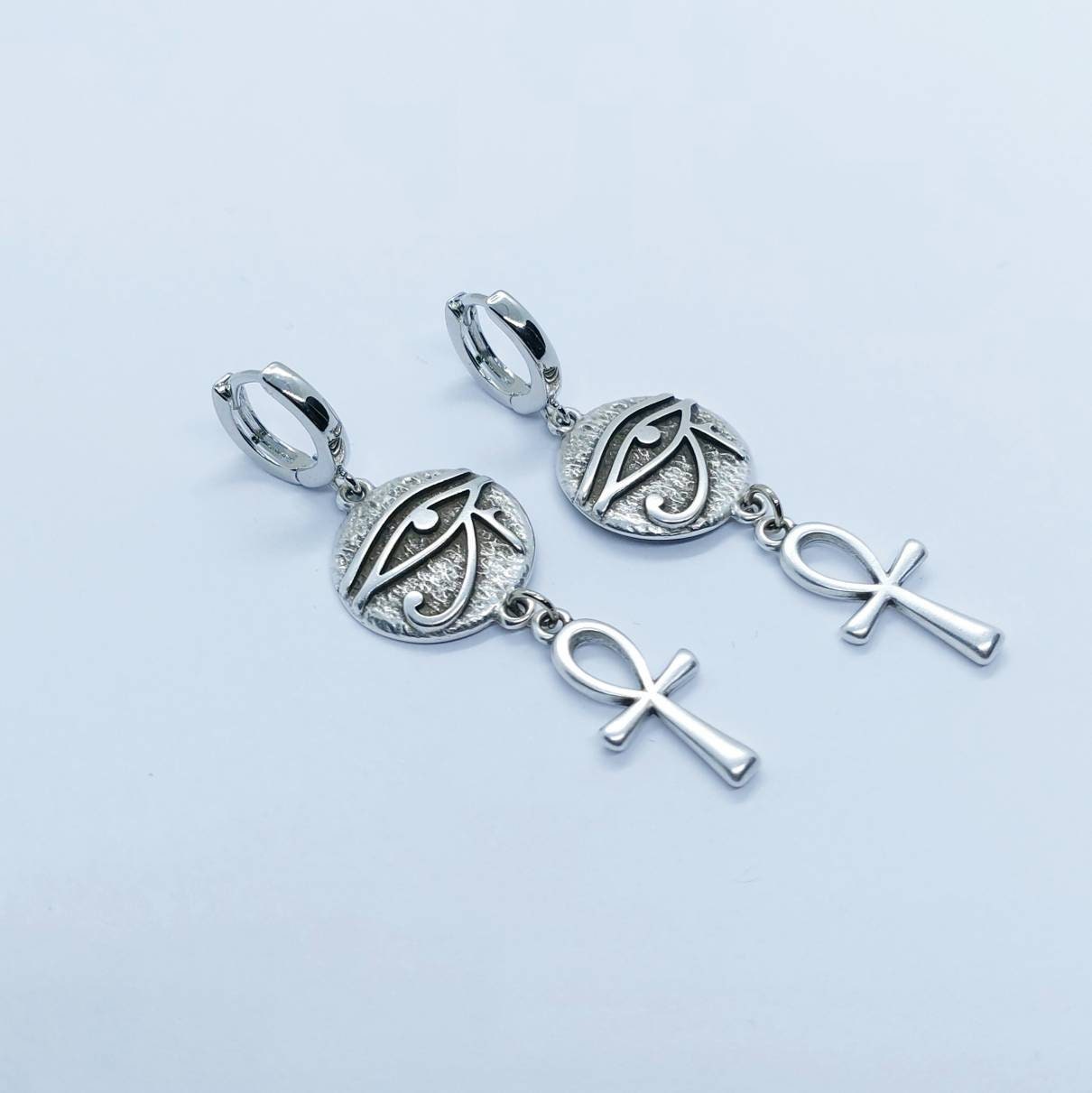 Ankh and eye of Ra earrings, ankh hoop earrings, Egyptian earrings , ankh and Ra jewelry, ankh earrings silver ,silver filled earrings