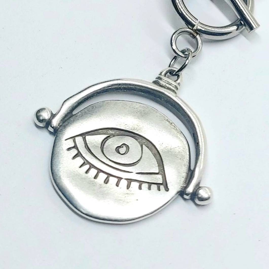 All seeing eye chunky necklace , silver chain necklace , layering necklace , evil eye pendant , protection necklace , thick chain necklace