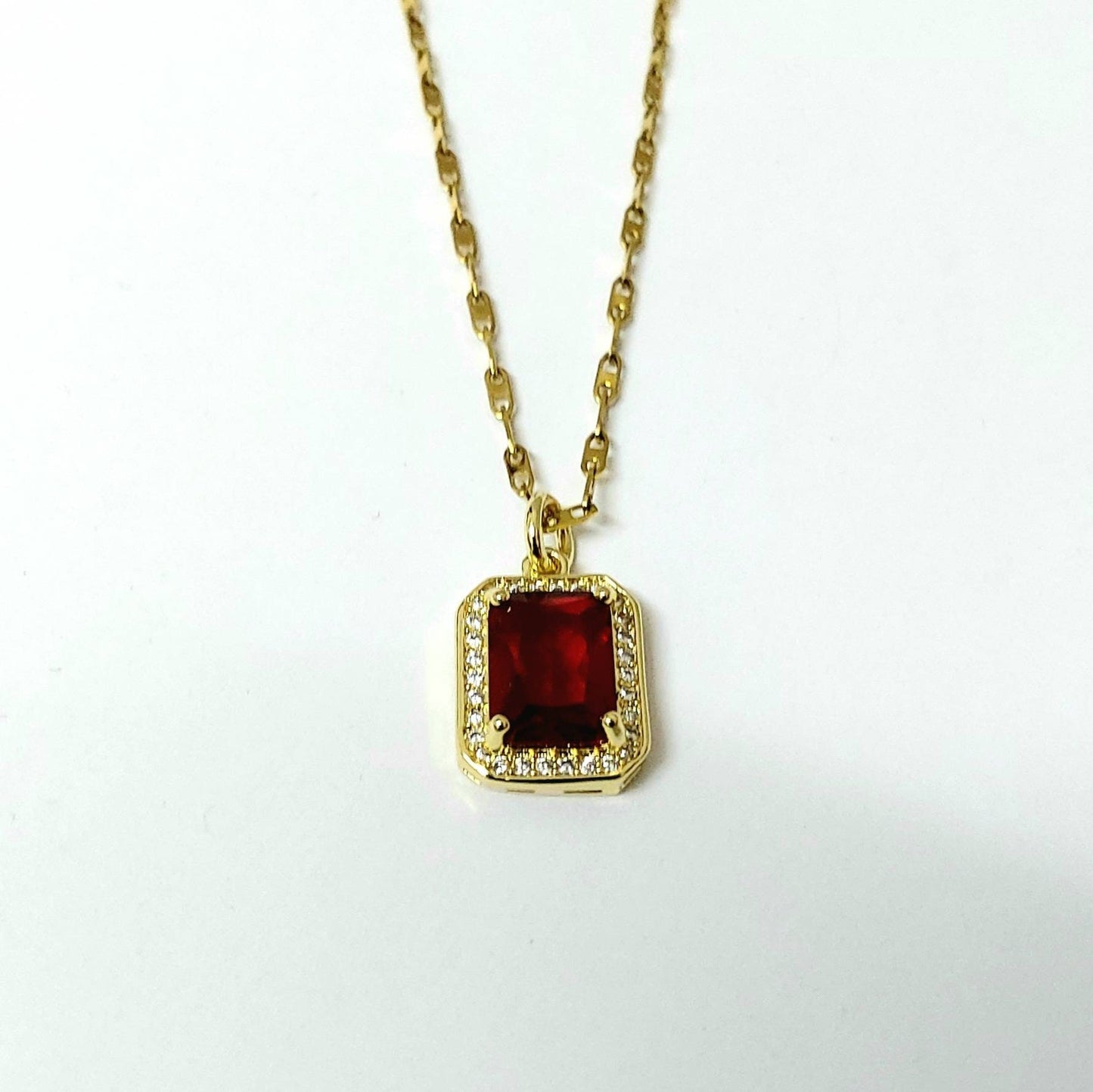 Classic rectangle necklace, ruby necklace , gold chain necklace , vintage necklace , chain necklace , gold dainty necklace, gift for her