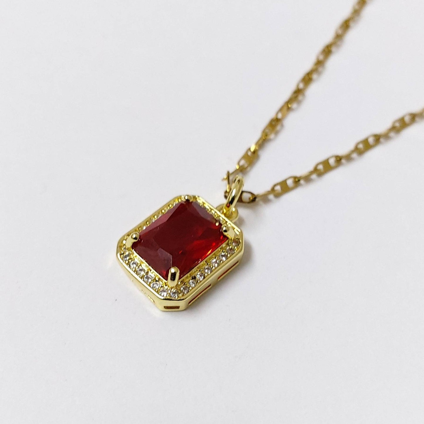 Classic rectangle necklace, ruby necklace , gold chain necklace , vintage necklace , chain necklace , gold dainty necklace, gift for her