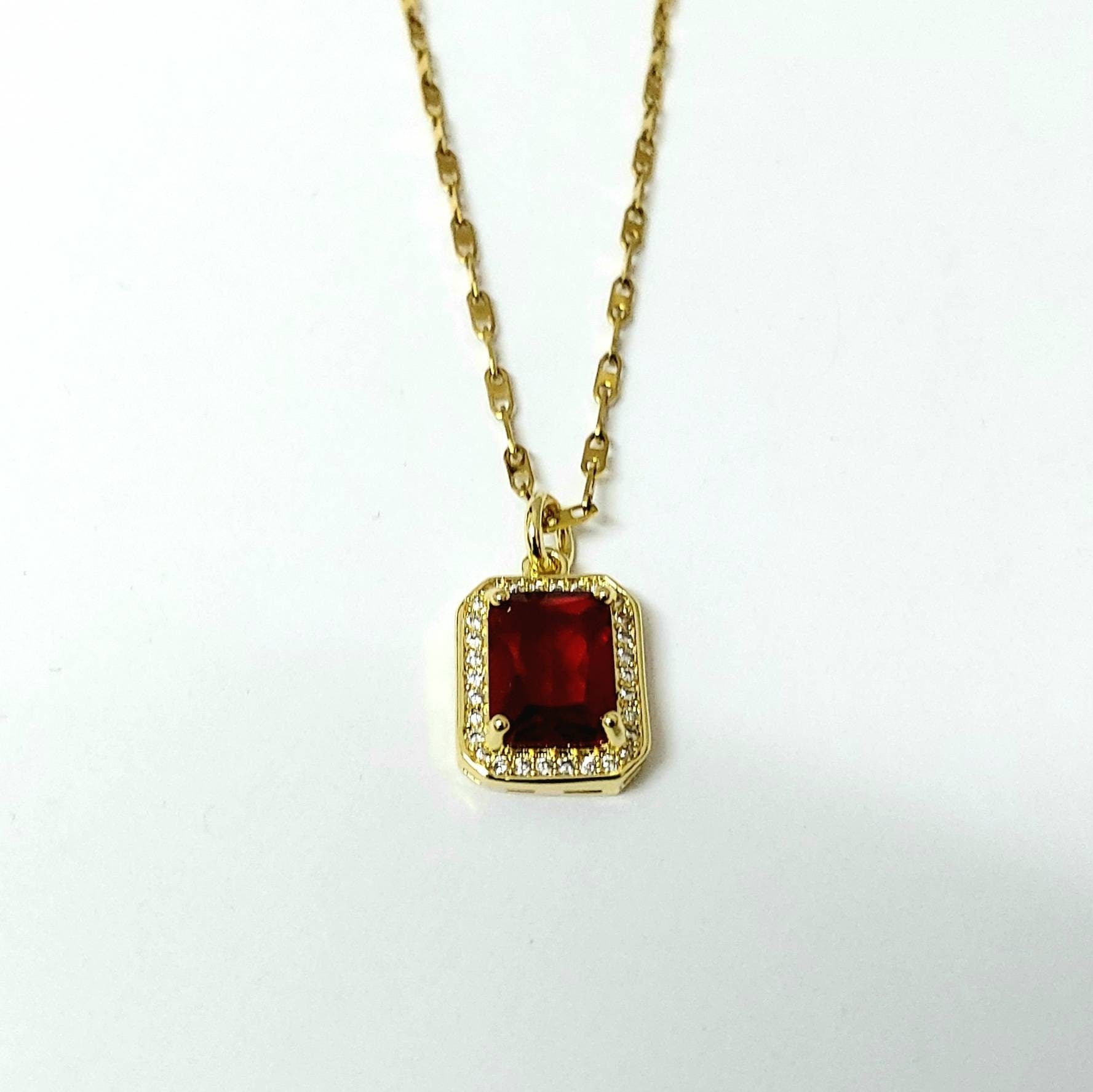 Classic rectangle necklace, ruby necklace , gold chain necklace , vintage necklace , chain necklace , gold dainty necklace, gift for her