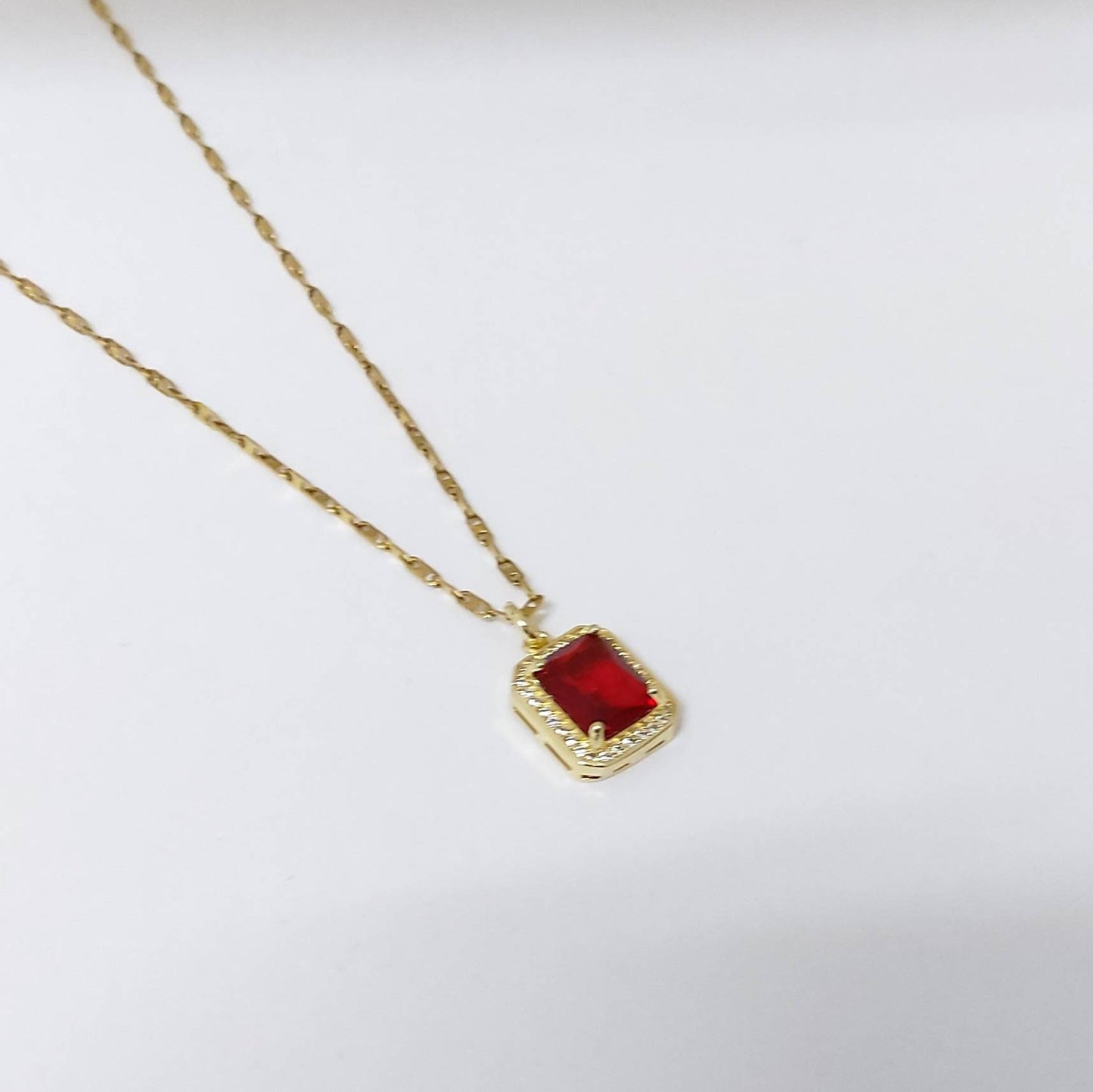 Classic rectangle necklace, ruby necklace , gold chain necklace , vintage necklace , chain necklace , gold dainty necklace, gift for her