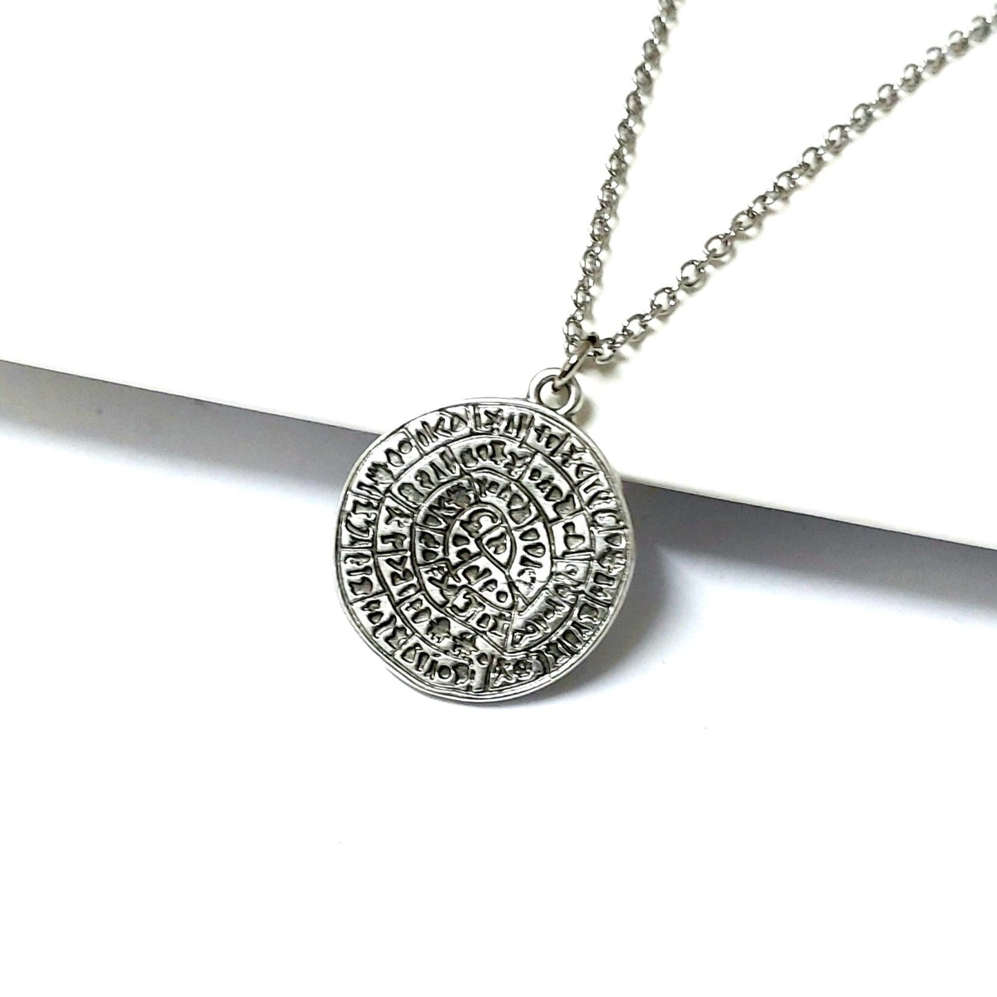 Phaistos disc necklace , silver necklace , statement necklace, Grecian necklace , Cretan jewelry , Coin necklace , layering necklace