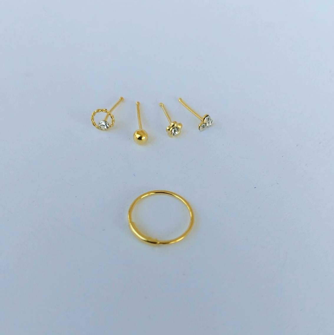 Nose hoop and tiny nose stud set 5pcs , nose piercing , gold nose ring, tiny nose studs , nose ring studs , nose piercing ,925 gold plated