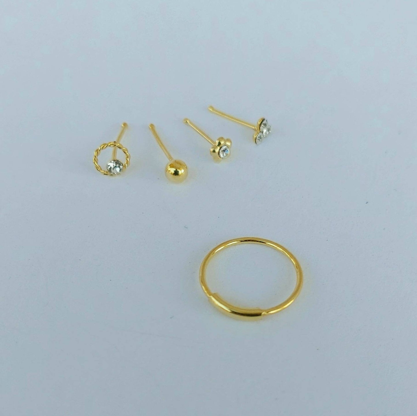 Nose hoop and tiny nose stud set 5pcs , nose piercing , gold nose ring, tiny nose studs , nose ring studs , nose piercing ,925 gold plated