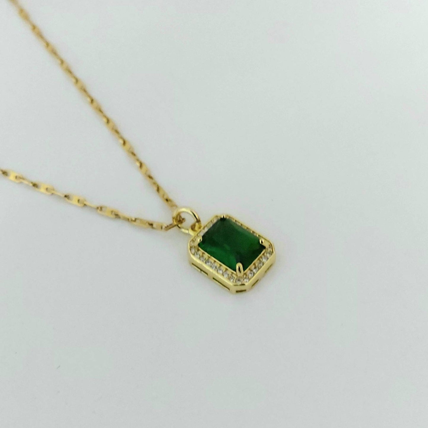 Classic rectangle necklace, emerald necklace , gold chain necklace , vintage necklace , chain necklace , gold dainty necklace, gift for her