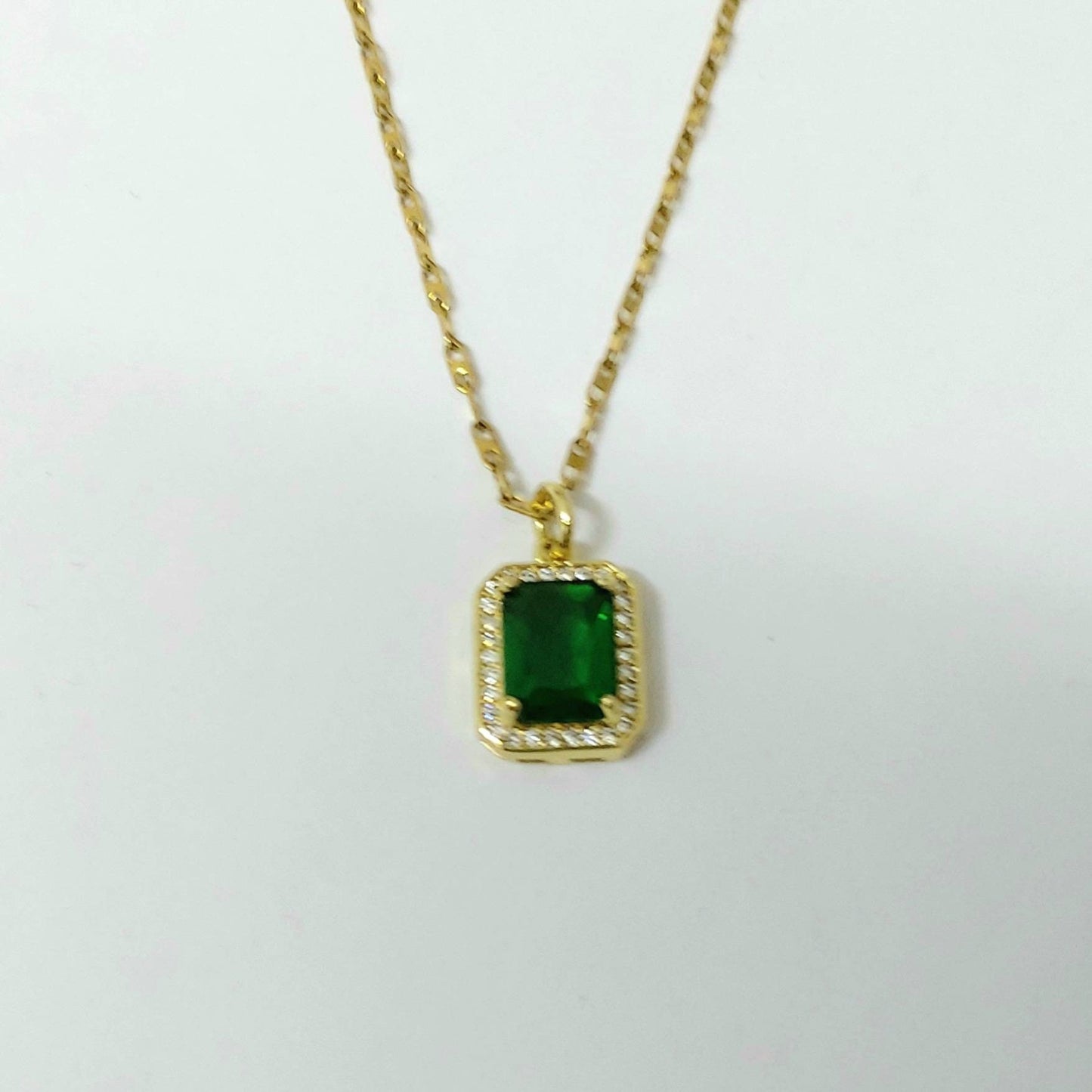 Classic rectangle necklace, emerald necklace , gold chain necklace , vintage necklace , chain necklace , gold dainty necklace, gift for her