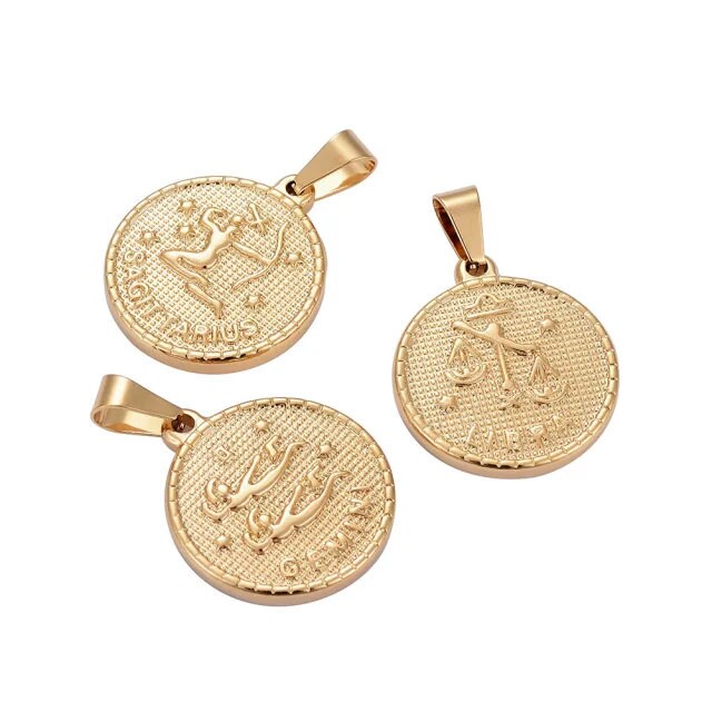 Zodiac coin necklace ,gold coin necklace , layering necklace , zodiac jewelry , astrology necklace , zodiac pendant , celestial necklace