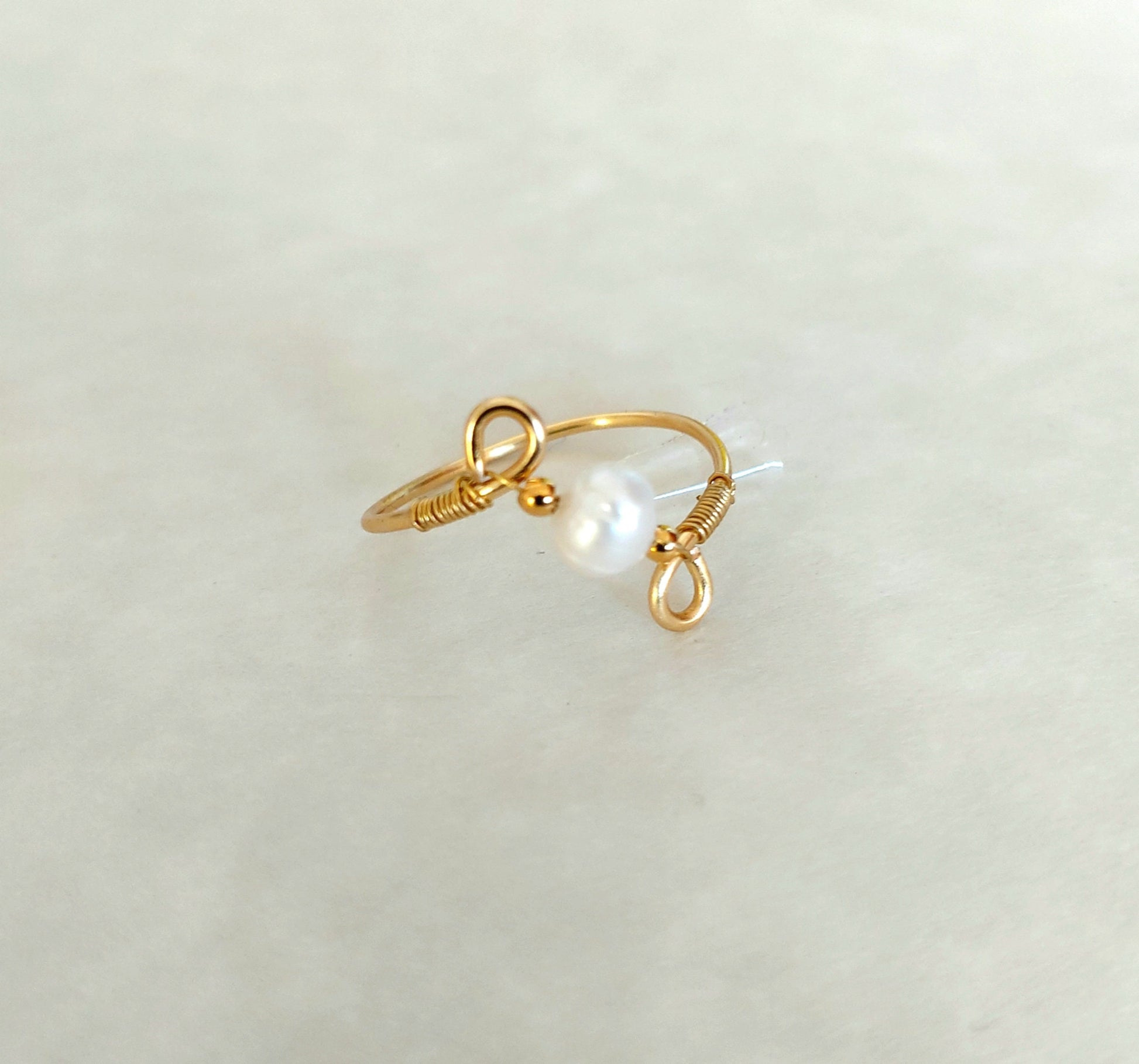 Real pearl ring , wire wrap ring , gold filled pearl ring , dainty ring , simple rings , pearl wire ring , stackable rings , wire ring