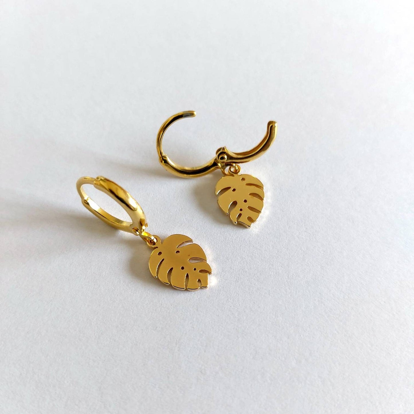 Monstera deliciosa small hoop earrings gold plated .