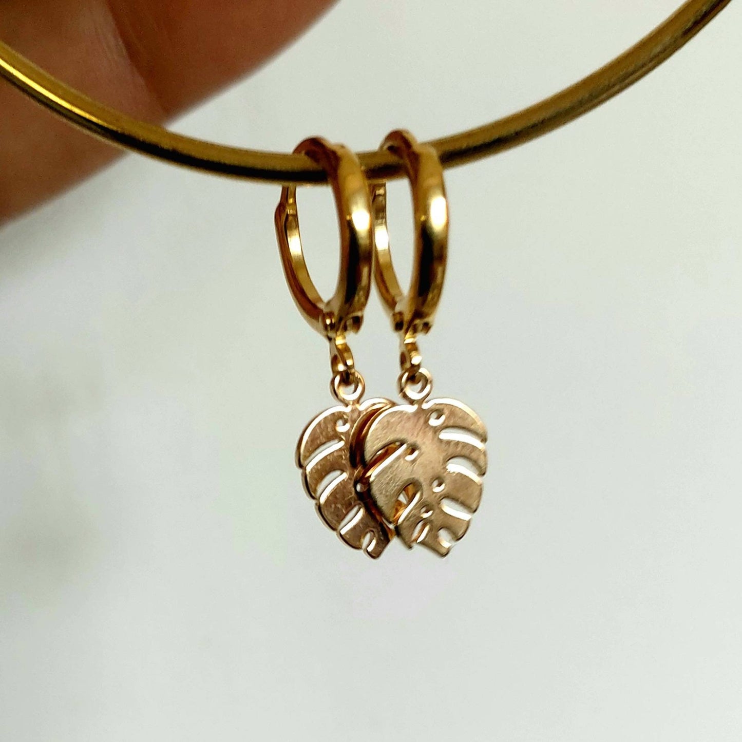 Monstera earrings , monstera deliciosa earrings , leaf hoop earrings , montera adansonii earrings , gold plated earrings, plant earrings