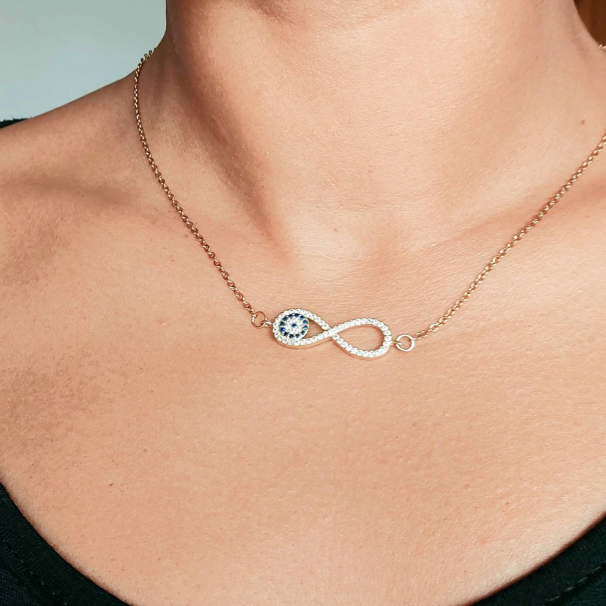 Evil eye necklace , Dainty gold necklace , infinity necklace , pave Cubic Zirconia jewelry , Infinty gold necklace , gift for her , for mom