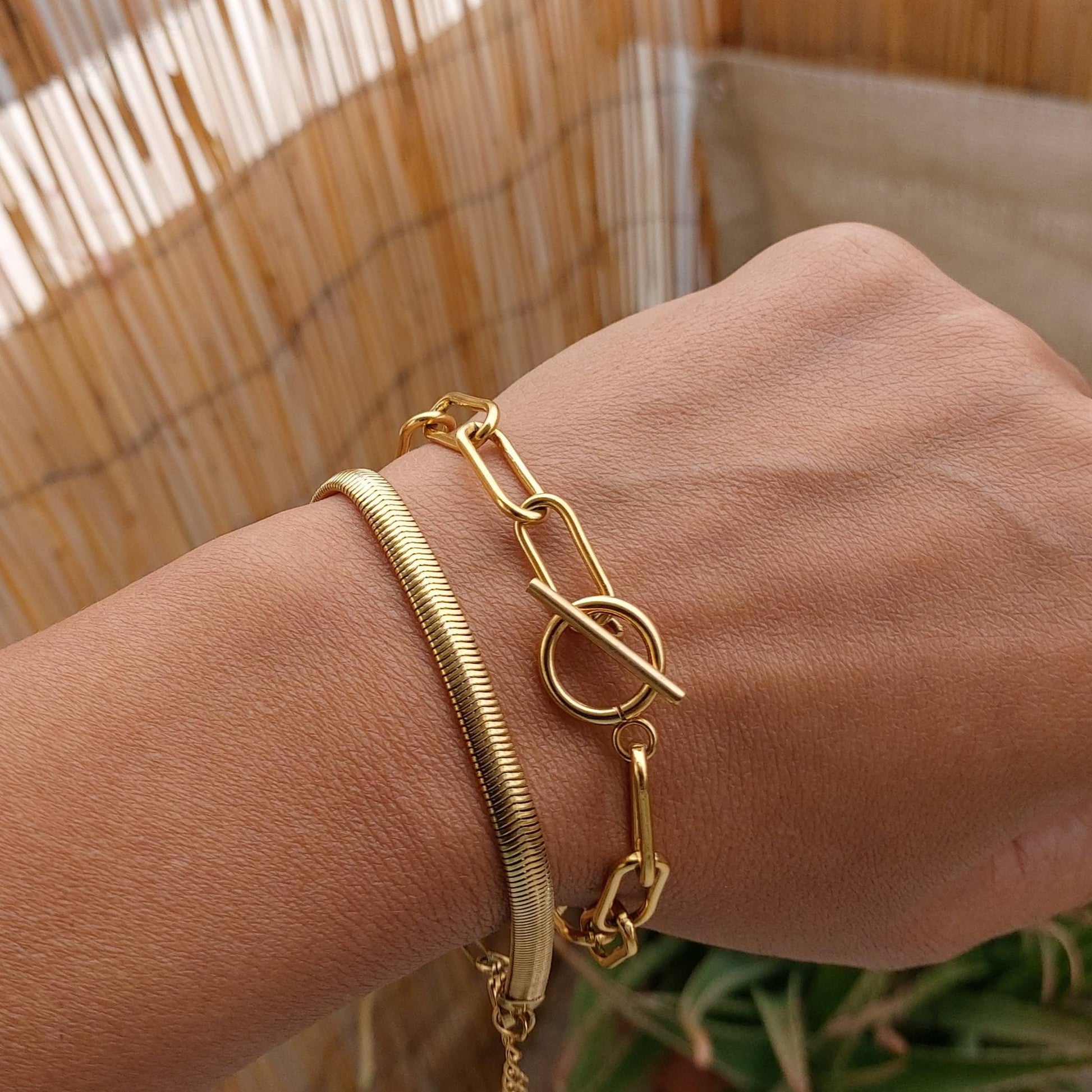 Gold chain bracelet , chain bracelet , paperclip bracelet , gold snake bracelet , rope chain bracelet , simple bracelet , waterproof jewelry