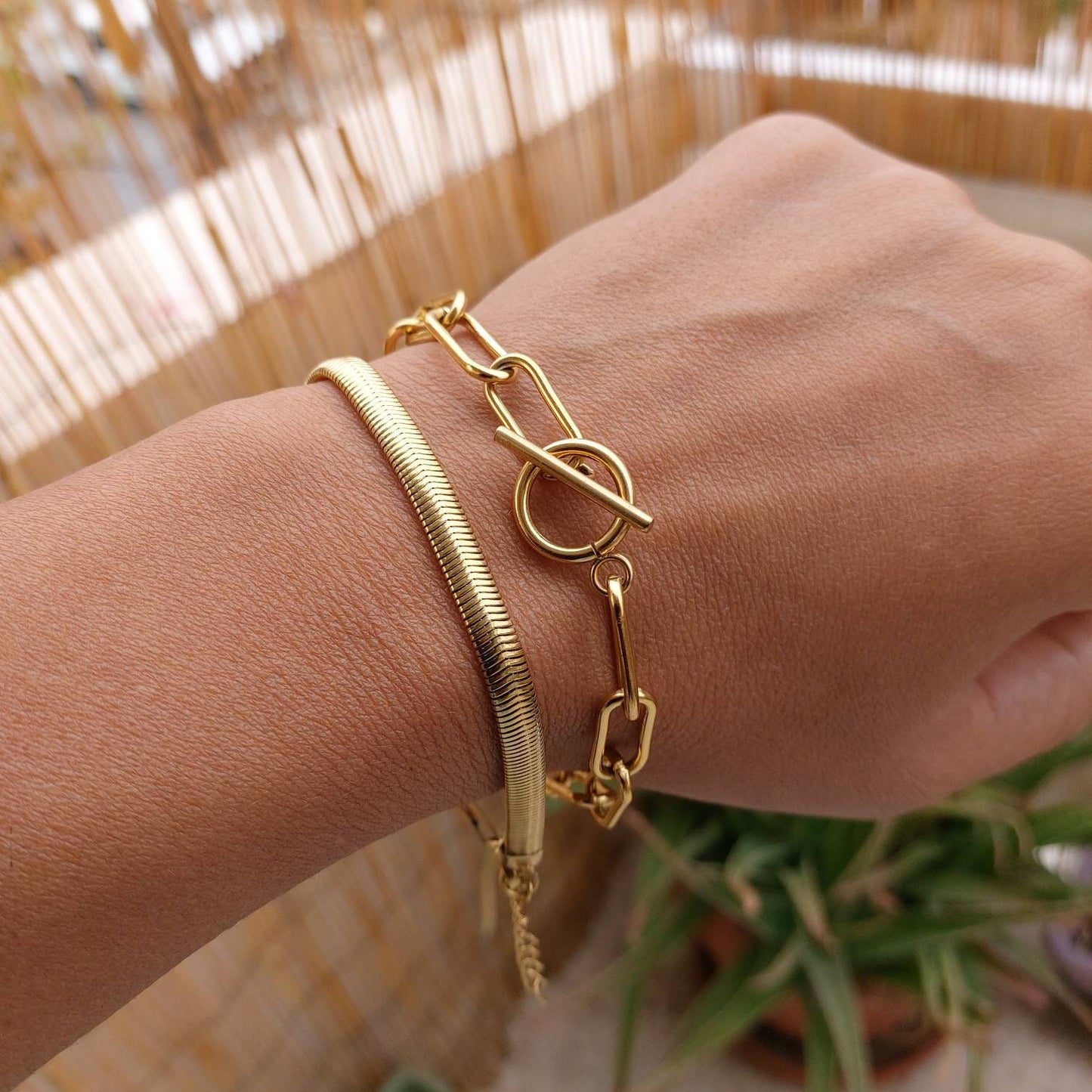 Gold chain bracelet , chain bracelet , paperclip bracelet , gold snake bracelet , rope chain bracelet , simple bracelet , waterproof jewelry